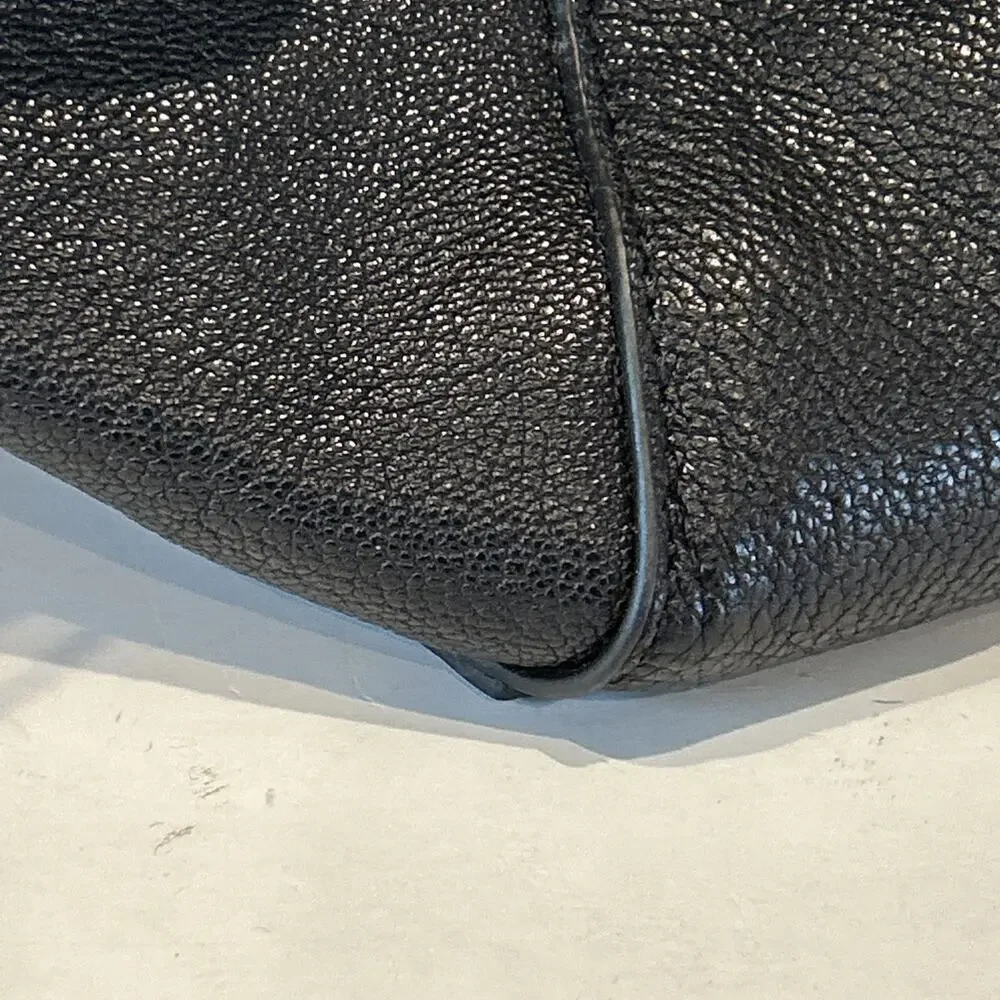 Vince Camuto Black Pebbled Leather Satchel Shoulder Bag with Gold Accents